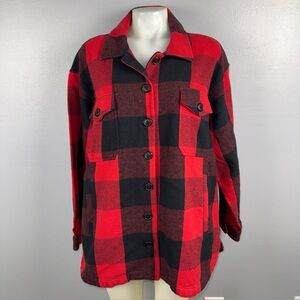 Lucky Brand Red Buffalo Plaid Women’s L  Layering Oversized Shacket Jacket